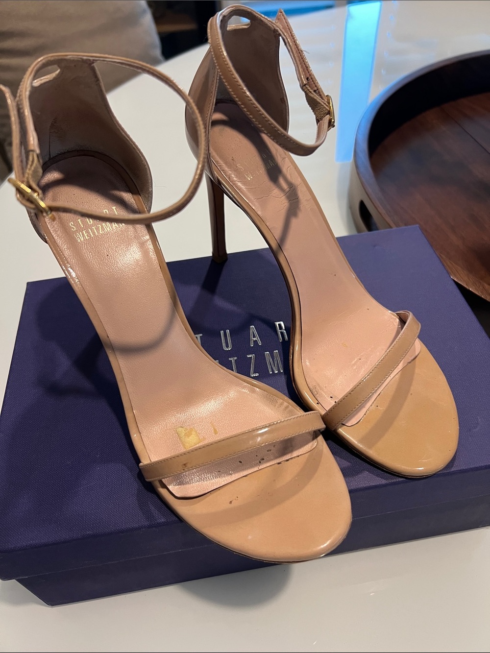 Stuart Weitzman Beige/Nude Ankle-Strap Stiletto Sandals